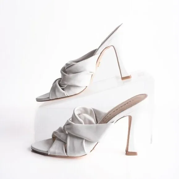 Veronica Beard Womens Alin Woven Heels Sandals White Leather Mules 6 EU 36